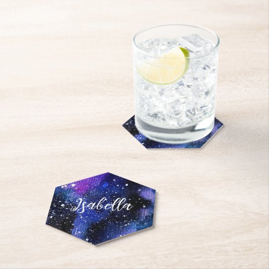 Lila Aquarelluniversum Untersetzer (Vor Ort)