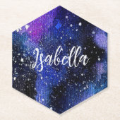 Lila Aquarelluniversum Untersetzer (Vorderseite)