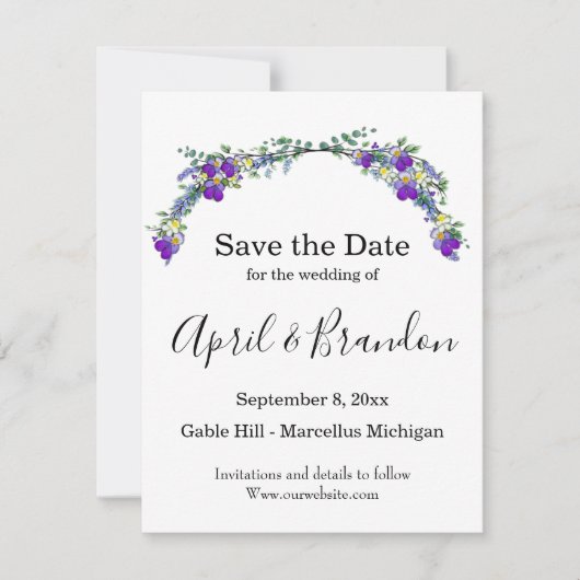 Lila Aquarellviolette Save The Date (Vorderseite)