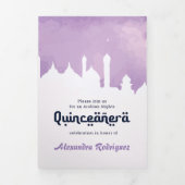 Lila arabische Nächte Wasserfarbe Quinceañera Tri- Dreifach Gefaltete Einladung (Cover)