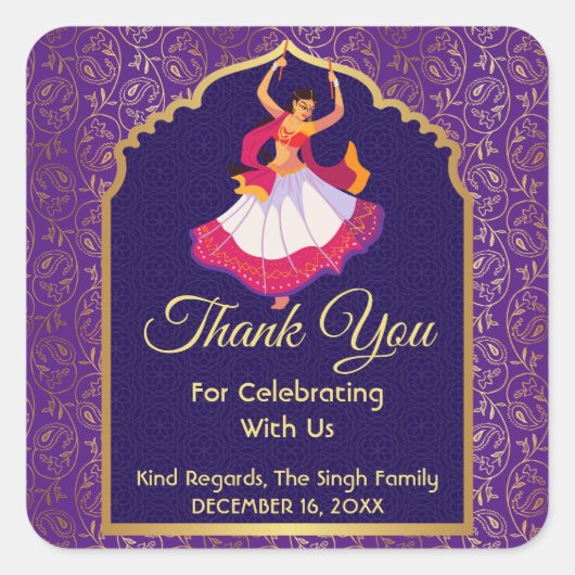 Lila arabisches Muster grenzt an Mehndi Quadratischer Aufkleber (Vorderseite)