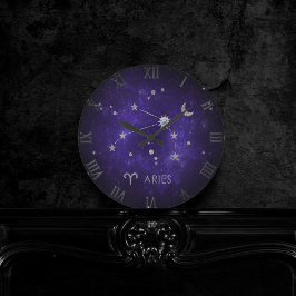 Lila Aries Zodiac | Kosmisches Astrologie Horoskop Runde Wanduhr