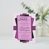 Lila Art Deco 30. Überraschung Party Geburtstag Einladungspostkarte (Stehend Vorderseite)