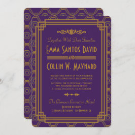 Lila Art Deco Hochzeiten Einladung