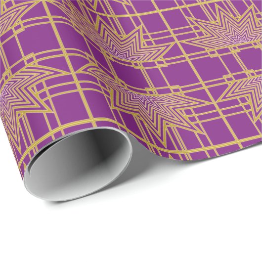 Lila Art Deco inspiriertes Grafikdesign Geschenkpapier (Rolleneckpunkt)