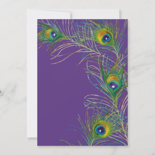 Lila Art Deco Pfauenfedern Moderne Typografie Einladung (Rückseite)