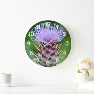 Lila Artichoke Thistle Head Floral Große Wanduhr
