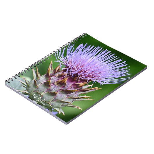 Lila Artichoke Thistle Head Floral Notizblock (Linke Seite)