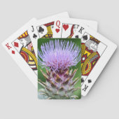 Lila Artichoke Thistle Head Floral Spielkarten (Rückseite)