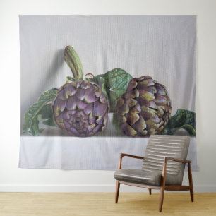 Lila Artischocken Hyperrealismus Malerei Wandteppich