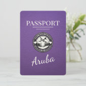 Lila Aruba Reisepass Save The Date (Stehend Vorderseite)