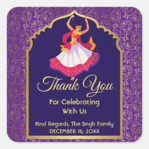 Lila asiatisch-arabisches goldenes Muster Grenze M Quadratischer Aufkleber