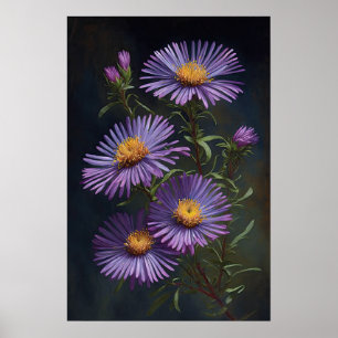 Lila Aster Blumen Art Print Poster