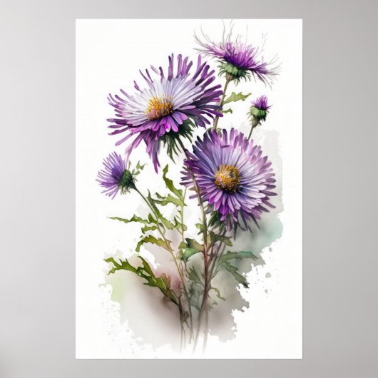 Lila Aster Blumen Art Print Poster (Vorne)
