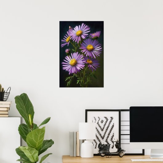 Lila Aster Blumen Art Print Poster (Heimbüro)