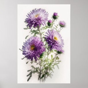 Lila Aster-Blumen Kunst Druck Poster
