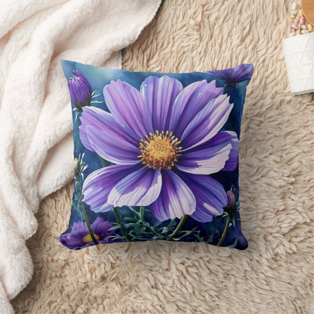 Lila Aster September Geburtshaus Blume Wasserfarbe Kissen (Decke)