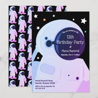 Lila Astronaut zum Geburtstag Einladung