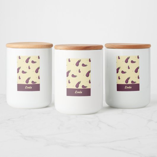 Lila Auberginen auf gelb Lebensmitteletikett (Flaschen)