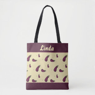 Lila Auberginen auf gelb Tasche