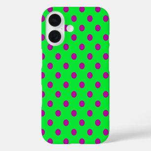 Lila auf grünem Polka-Punkte-Musterdesign iPhone 16 Hülle
