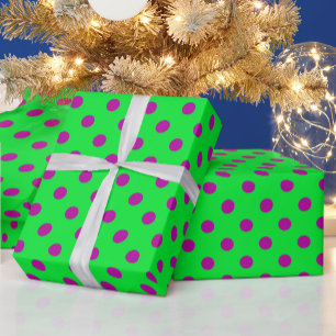 Lila auf grünem Polka-Punkte-Musterdesign Geschenkpapier