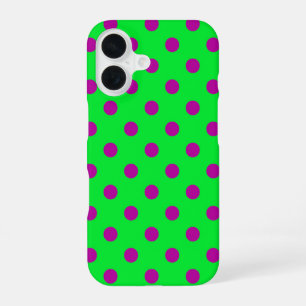 Lila auf grünem Polka-Punkte-Musterdesign iPhone 16 Hülle