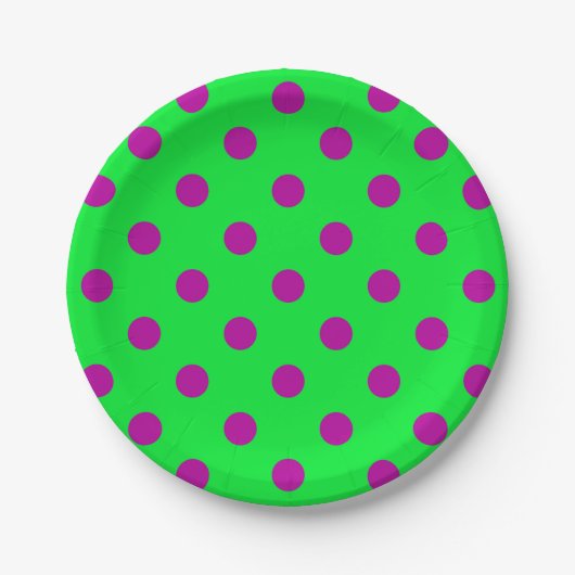 Lila auf grünem Polka-Punkte-Musterdesign Pappteller (Vorderseite)