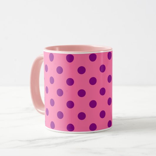 Lila auf rosa Polka Dots Design Tasse (Vorderseite Links)