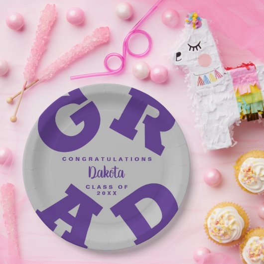 Lila auf Silver Gray Grad Custom Pappteller (Party)