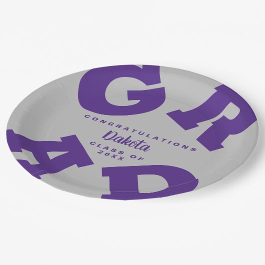Lila auf Silver Gray Grad Custom Pappteller (Schrägansicht)