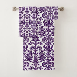 Lila auf weißem, Vintagem Muster der Damaskus-Blum Badhandtuch Set