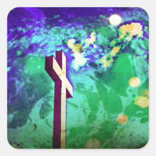 Lila Aufkleber mit dem Heiligen Kreuz