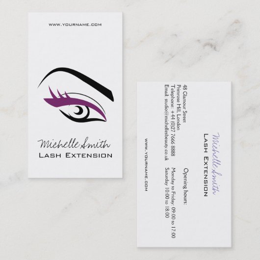Lila Auge lange Eyelashes Visitenkarte (Vorne/Hinten)
