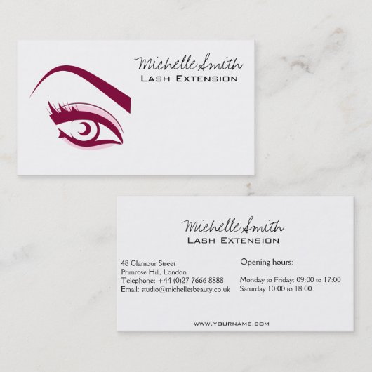 Lila Auge lange Eyelashes Visitenkarte (Vorne/Hinten)