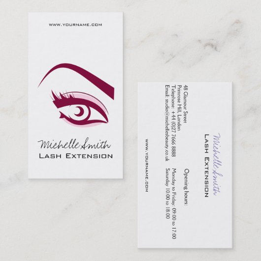 Lila Auge lange Eyelashes Visitenkarte (Vorne/Hinten)