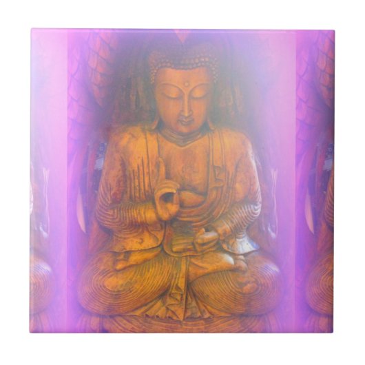 lila Aura sitzende Buddha-Kachel Fliese (Vorderseite)