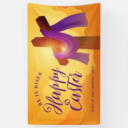 Lila Ausschlag über Kreuz | Frohe Ostern Banner (Vertikal)