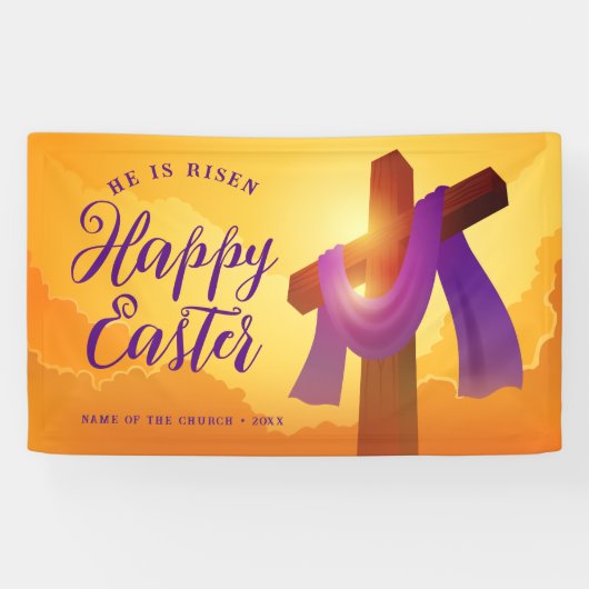 Lila Ausschlag über Kreuz | Frohe Ostern Banner (Horizontal)