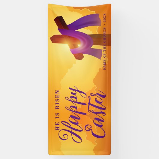 Lila Ausschlag über Kreuz | Frohes Osterbanner Banner (Vertikal)