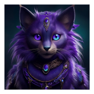 Lila Außerirdischer Weltraumkatze mit Juwelenrüstu Poster