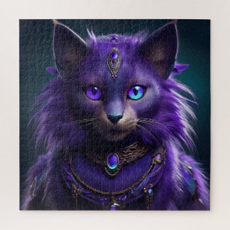 Lila Außerirdischer Weltraumkatze mit Juwelenrüstu Puzzle