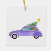 Lila Auto mit Weihnachtsgeschenken Keramikornament (Vorderseite)