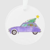 Lila Auto mit Weihnachtsgeschenken Ornament (Vorderseite)