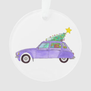 Lila Auto mit Weihnachtsgeschenken Ornament