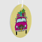 Lila Auto mit Weihnachtsgeschenken Ornament (Vorderseite)