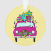 Lila Auto mit Weihnachtsgeschenken Ornament (Vorderseite)