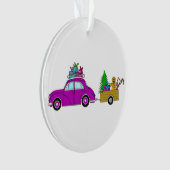 Lila Auto mit Weihnachtsgeschenken Ornament (Vorderseite)