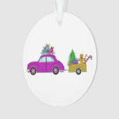 Lila Auto mit Weihnachtsgeschenken Ornament (Vorderseite)