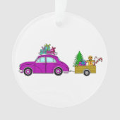 Lila Auto mit Weihnachtsgeschenken Ornament (Vorderseite)